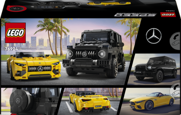 mis sisaldab Mercedes-AMG G 63 ja Mercedes-AMG SL 63 autoehitusmänguasju.