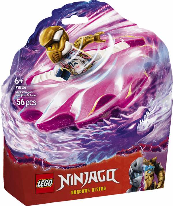Lapsed taasetendavad tempokat tegevust sarja NINJAGO Dragons Rising 3. hooajast selle LEGO NINJAGO Sora draakoni Spinjitzu spinneriga.