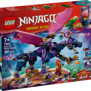 Lapsed etendavad NINJAGO® Dragons Rising telesaate 3. hooaja stseene LEGO® NINJAGO Valitsejadraakon Rontu mängukomplekti ja 4 minifiguuriga.