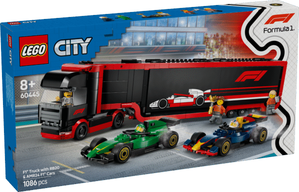 Selles kvaliteetses LEGO City F1 mängusõidukite komplektis on võidusõiduauto transpordiauto