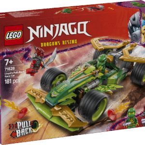 LEGO NINJAGO Lloydi tagasitõmmatava võidusõiduauto mängukomplekt koos 2 minifiguuriga võimaldab lastel taasetendada tempokat ninjategevust.