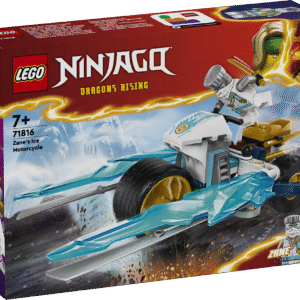 LEGO® NINJAGO® Zane'i jäämootorratta põnevusmängukomplekt 1 minifiguuriga võimaldab lastel etendada lugusid telesarja NINJAGO Dragons Rising 2. hooajast.