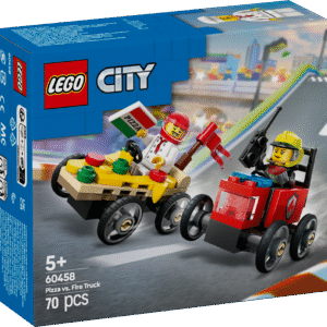 Selle LEGO City pitsaauto vs tuletõrjeauto võidusõiduautode komplektiga