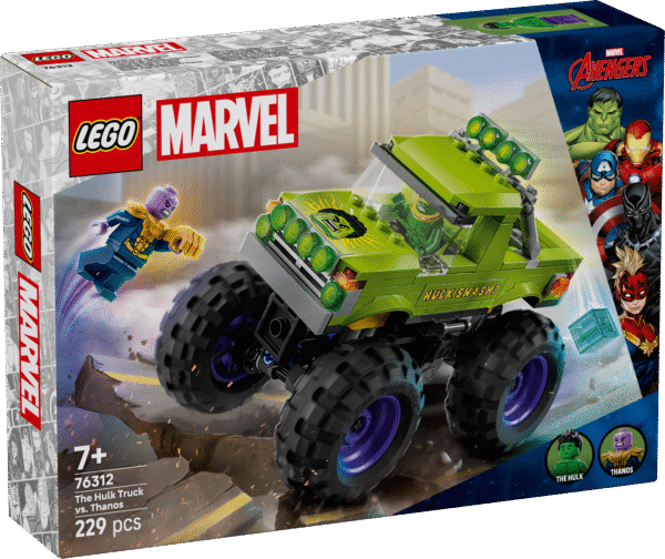 LEGO® ǀ Marvel The Hulki veoauto vs. Thanos – kokkupandav laste megaveok amortisaatoritega on lahe loominguline superkangelase kingitus lastele.