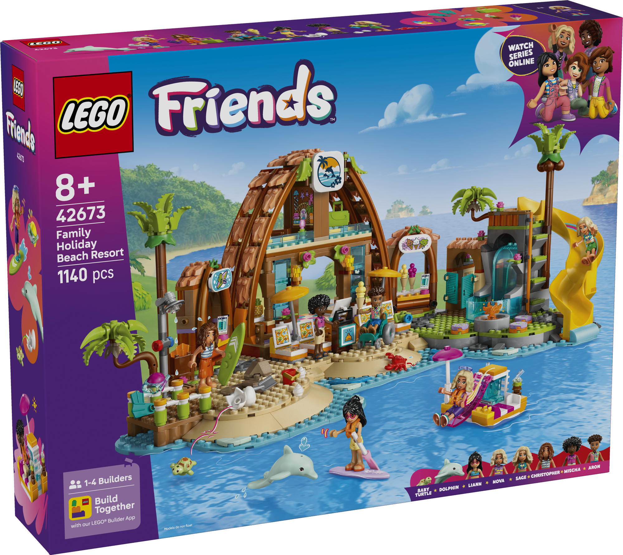 LEGO Friends Perepuhkuse rannakuurort Selles rannakomplektis on 6 mininukku