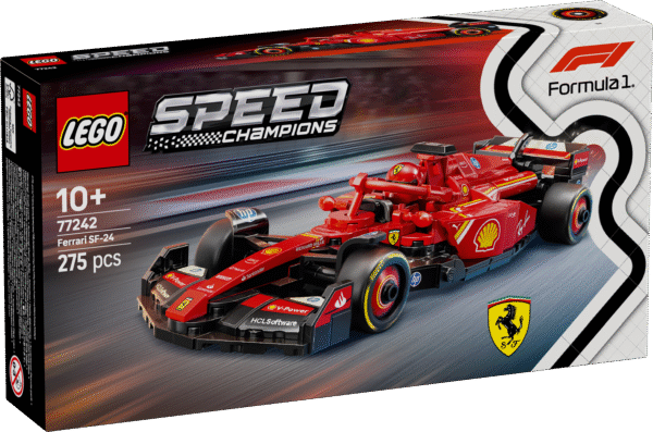 F1 fännid ja vähemalt 10-aastased lapsed saavad seda muljetavaldavat LEGO Speed Championsi Ferrari SF-24 F1 võidusõiduautot ehitada ja esitleda