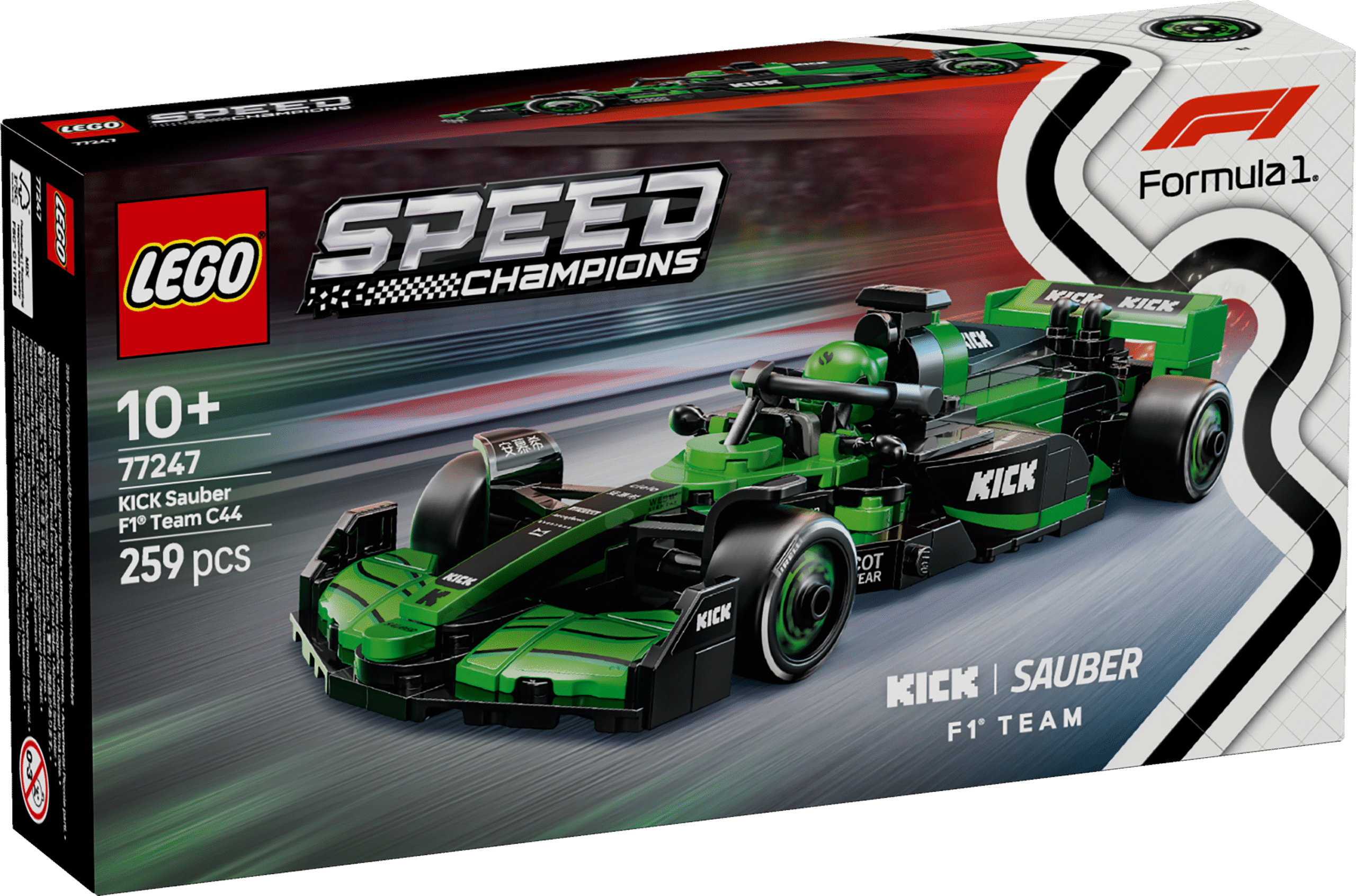 LEGO Speed Champions KICK Sauber F1 Team C44 võidusõiduauto F1 fännid ja lapsed saavad seda muljetavaldavat LEGO Speed Championsi KICK Sauber F1 Team C44 võidusõiduautot ehitada ja esitleda