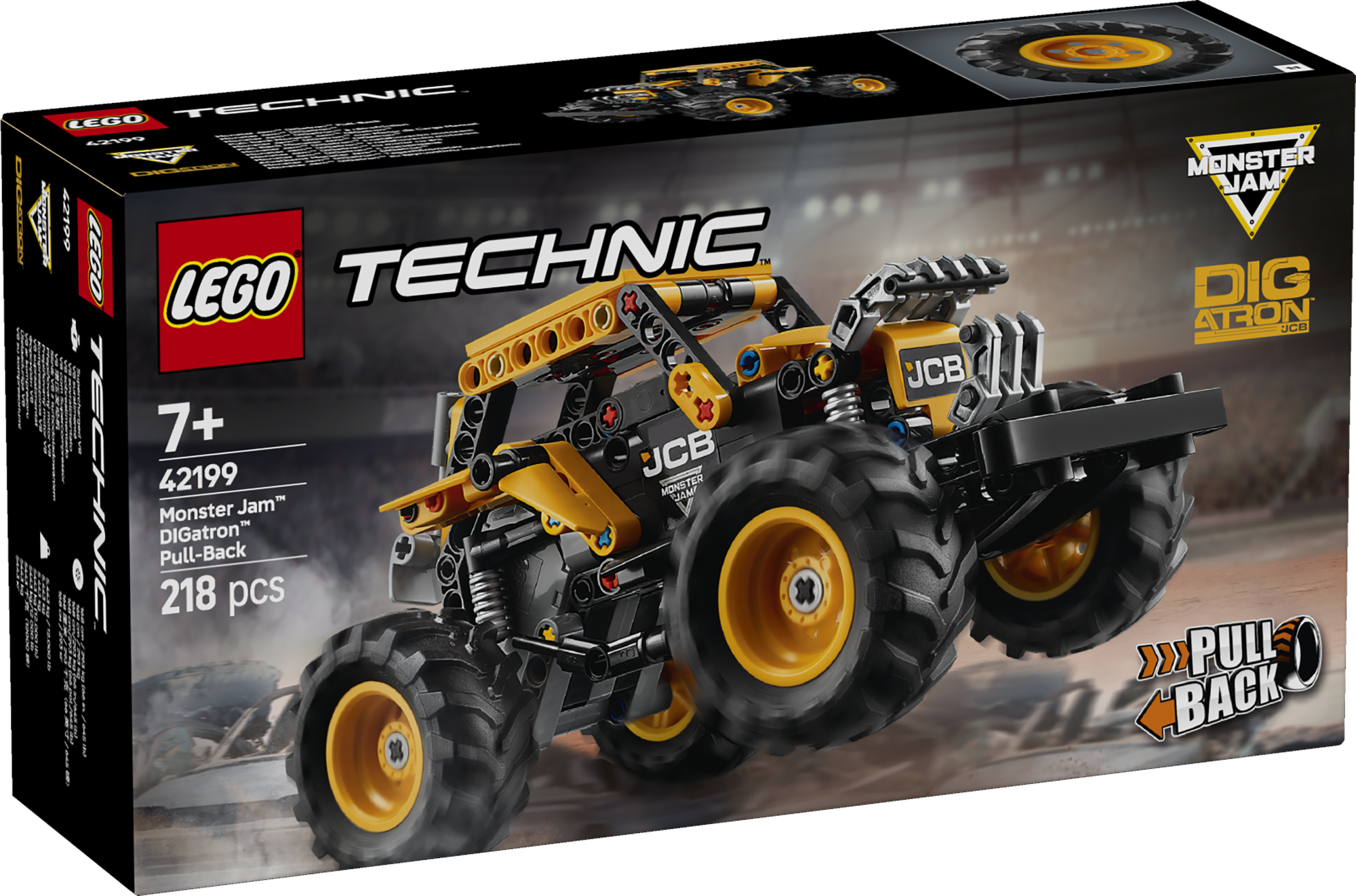LEGO Technic Tagasitõmmatav Monster Jam Digatron See lastele mõeldud veoauto sisaldab kokkupandavat LEGO Technic Monster Jam DIGatron-i mudelit koos tagasitõmbamise funktsiooniga.