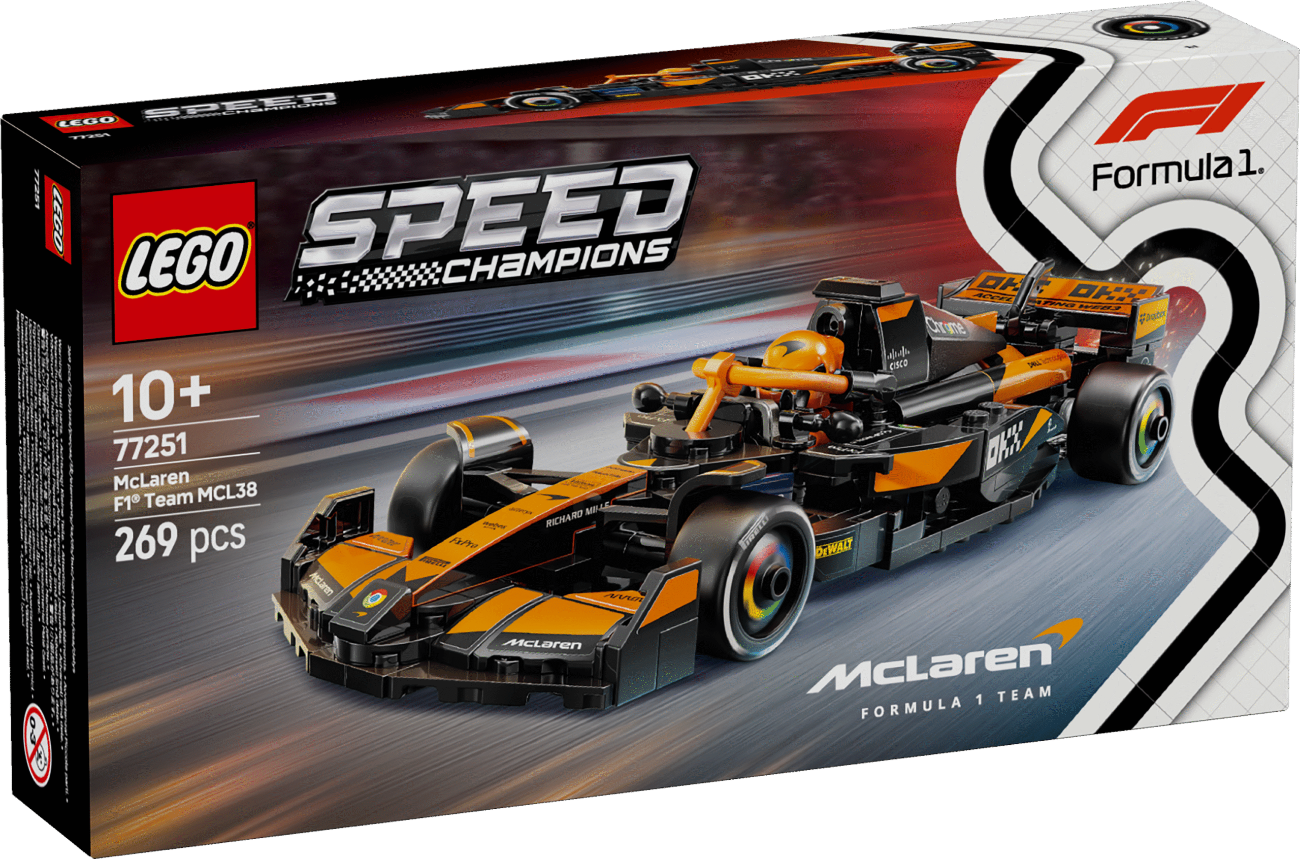 LEGO Speed Champions McLaren F1 Team MCL38 võidusõiduauto F1 fännid ning vähemalt 10-aastased lapsed saavad seda muljetavaldavat LEGO Speed Championsi McLaren F1 Team MCL38 võidusõiduautot ehitada ja esitleda.