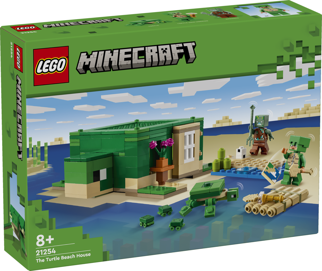 LEGO Minecraft Maja kilpkonnarannas See LEGO® Minecraft® kilpkonnamaja ehitusmänguasi lastele on varustatud Minecrafti tegelaskujude ja lõbusate võimalustega