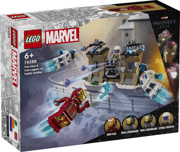 Pane Marvel Studiose filmi Tasujad: Ultroni ajastu mänguasja abil laste kätesse LEGO Marvel Iron Man ja Iron Legion vs. Hydra sõduri ehitusmänguasi.