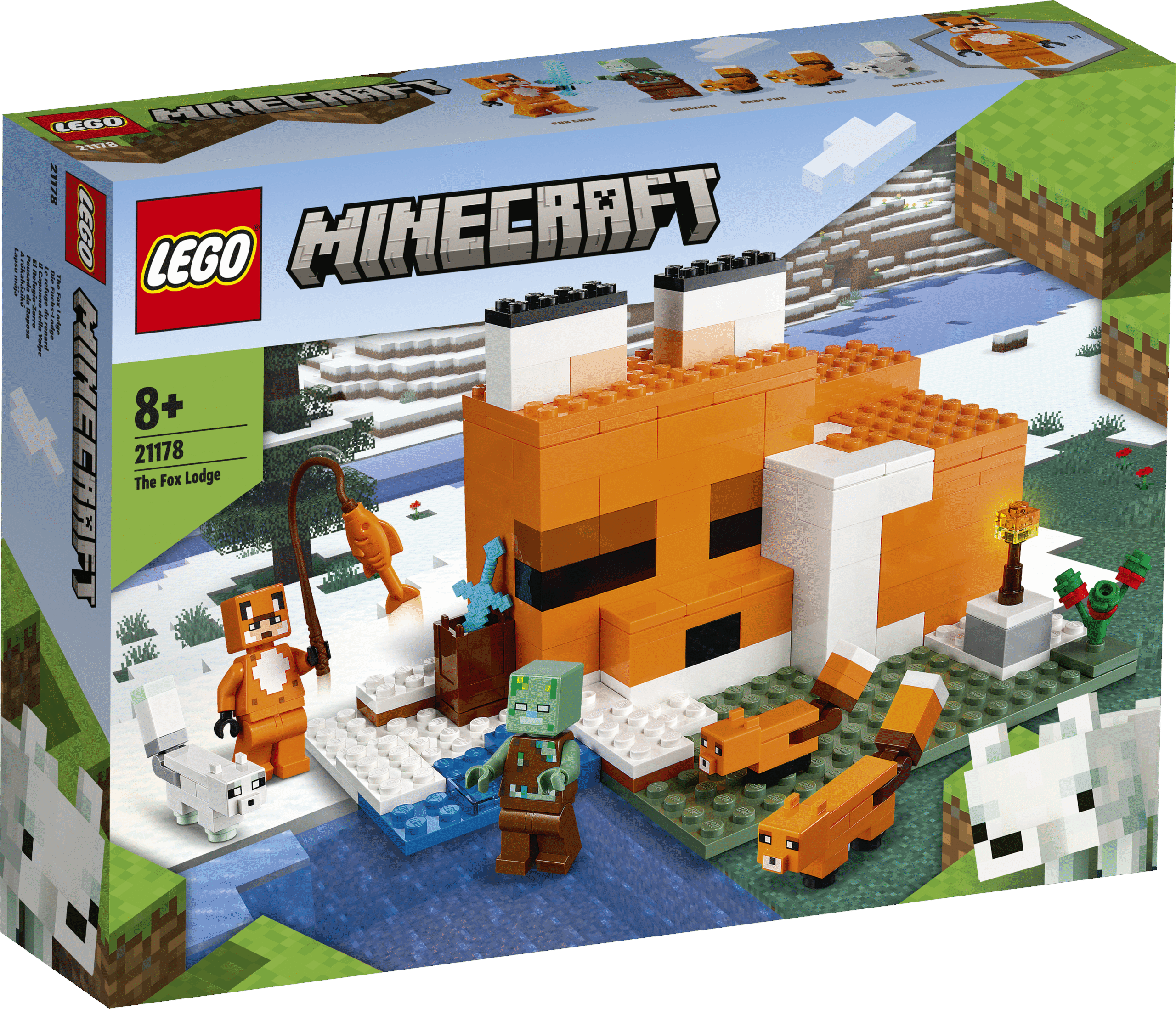 LEGO Minecraft Rebasemajake Minecraft® mängijad saavad kasutada oma oskusi hiiglasliku rebasemaja ehitamiseks ja mõelda seejärel välja lõputult seiklusi oma Minecrafti lemmiktegelastega nii sees kui väljas.