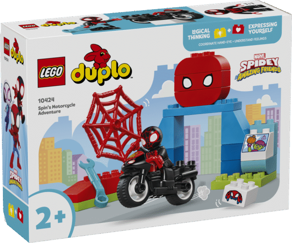 Väikelapsed moodustavad selles peenmotoorikat arendavas LEGO DUPLO mootorratta mänguasjas Spiniga meeskonna