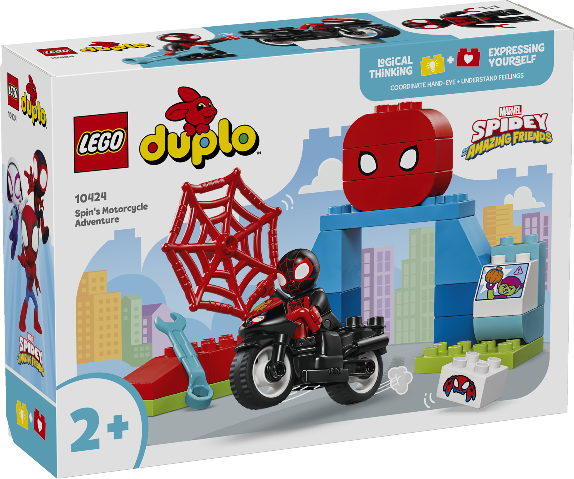 LEGO DUPLO Spini Mootorrattaseiklus Väikelapsed moodustavad selles peenmotoorikat arendavas LEGO DUPLO mootorratta mänguasjas Spiniga meeskonna