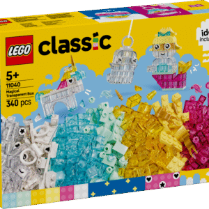 LEGO Classic maagilise läbipaistva kasti ehitus- ja esitluskomplekt innustab lapsi looma lummavaid mudeleid värvilistest poolläbipaistvatest klotsidest.