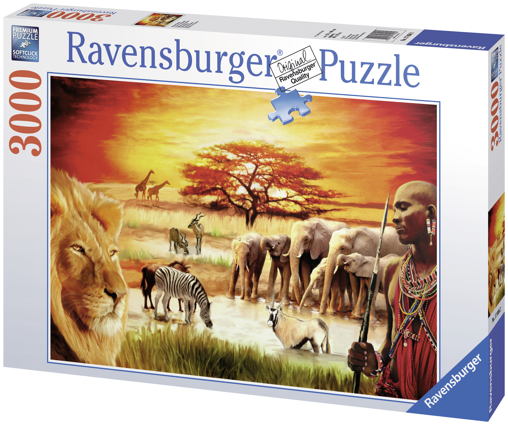 Ravensburger pusle 3000 tk Savanniloomad Ravensburgeri esmaklassilise kvaliteediga pusled. Iga pusletükk on erinev