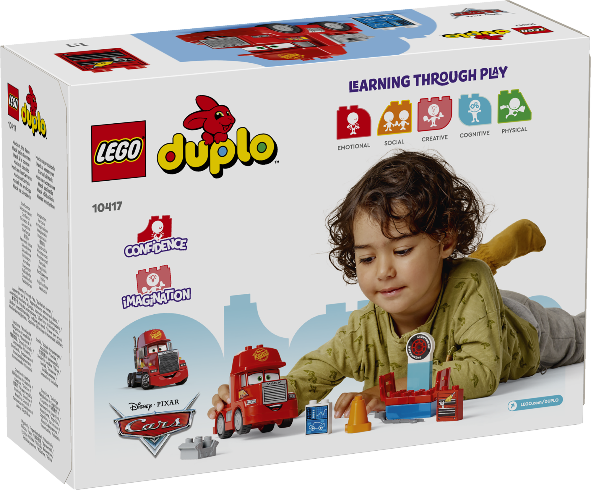 LEGO DUPLO Mack võidusõidul Väikelaste ehitusmänguasjal Mack võidusõidul on kuulus suur punane veoauto ning see sisaldab kokkupandavat garaaži
