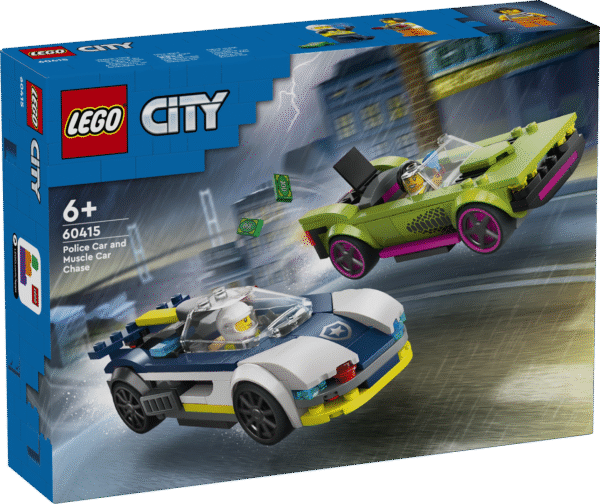 Lõbus LEGO® City mänguauto komplekt alates 6-aastastele. Sisaldab politsei jälitusautot ja muskelautot ägedaks tagaajamiseks politseiniku ja suli minifiguuridega.