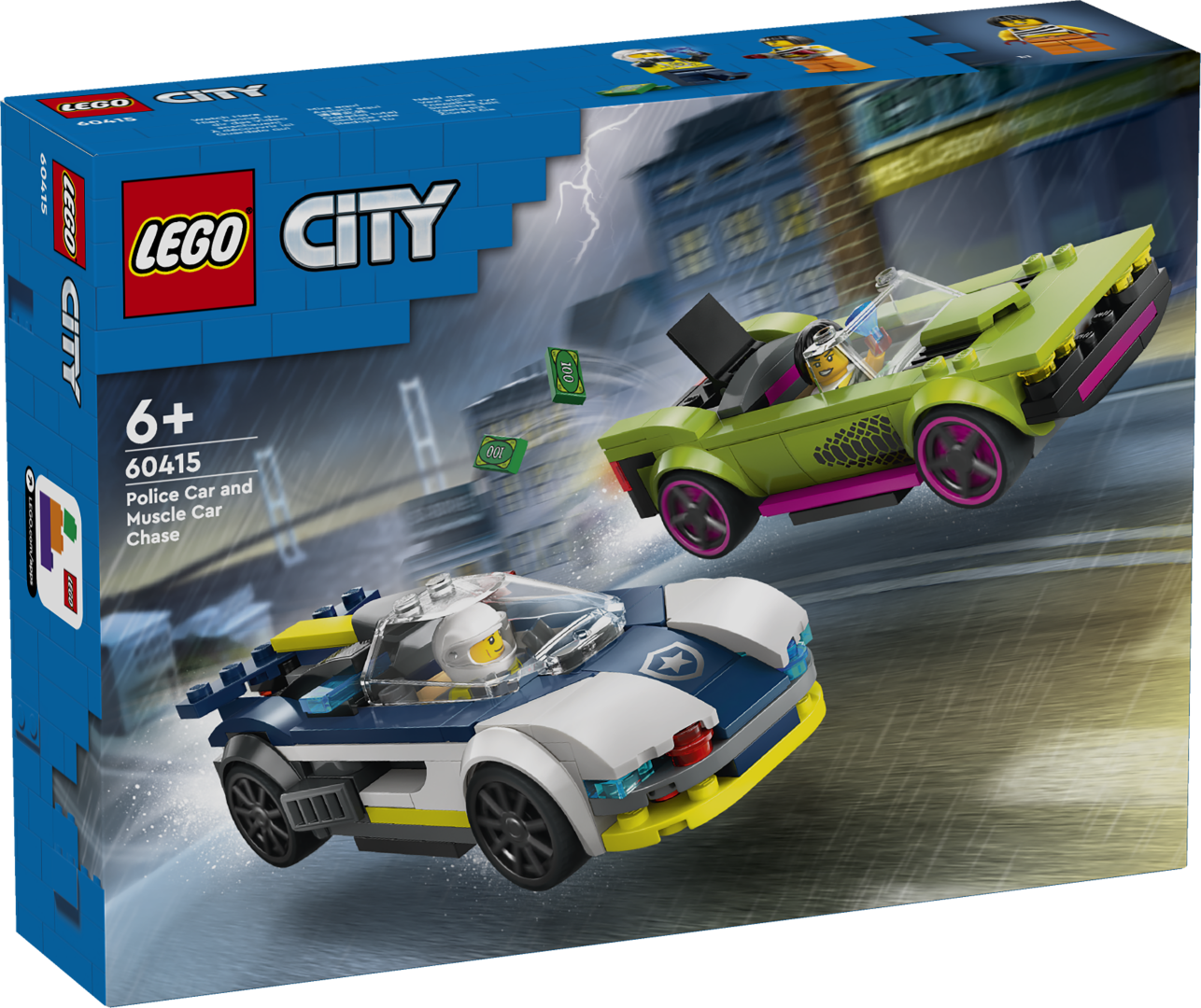 LEGO City Politseiauto ja muskelauto tagaajamine Lõbus LEGO® City mänguauto komplekt alates 6-aastastele. Sisaldab politsei jälitusautot ja muskelautot ägedaks tagaajamiseks politseiniku ja suli minifiguuridega.