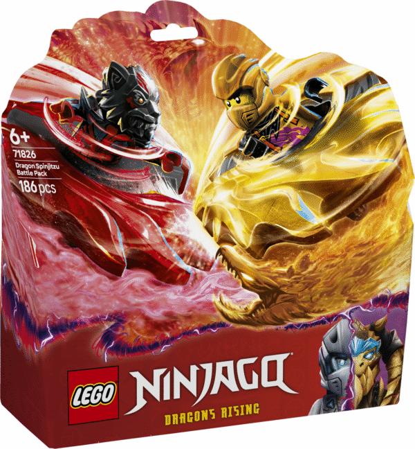 Lapsed taasetendavad tempokat tegevust sarja NINJAGO Dragons Rising 3. hooajast selle LEGO NINJAGO draakoni Spinjitzu lahingukomplektiga.
