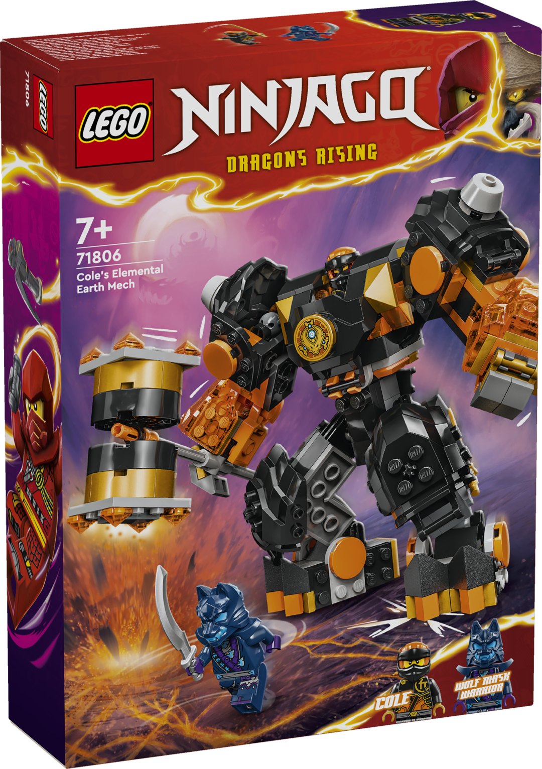LEGO Ninjago Cole’I Maa elemendi robot Seninägematul kohandataval robotifiguuril on eemaldatavad jalad