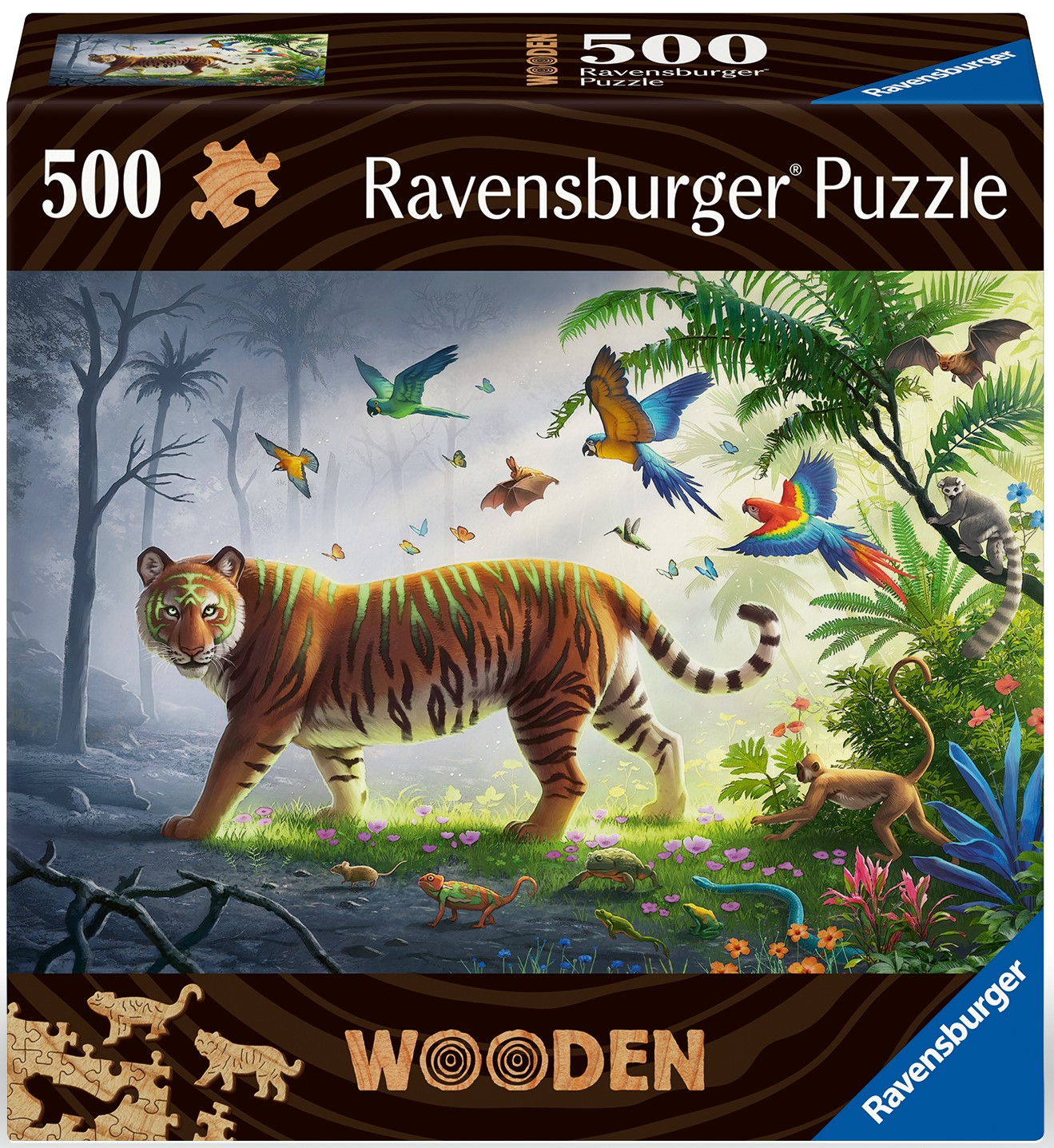 Ravensburger puidust pusle 500 tk Tiiger džunglis Puidust pusled on kvaliteetsed ja hindamatu väärtusega!