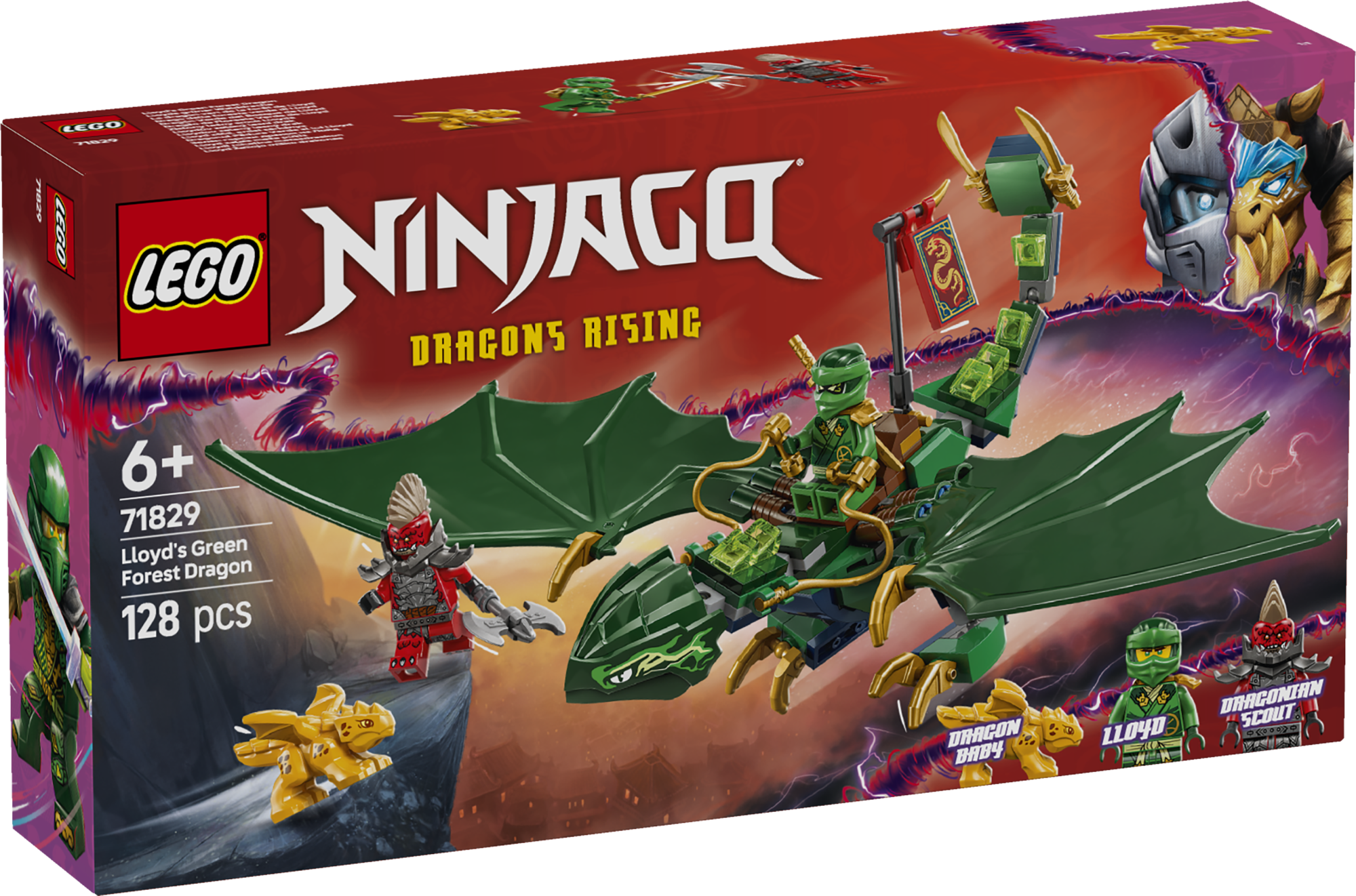 LEGO Ninjago Lloydi roheline metsadraakon NINJAGO Lloydi rohelise metsadraakoni väike LEGO komplekt lastele sisaldab 2 minifiguuri ja 2 draakonit põnevaks ninjarollimänguks.