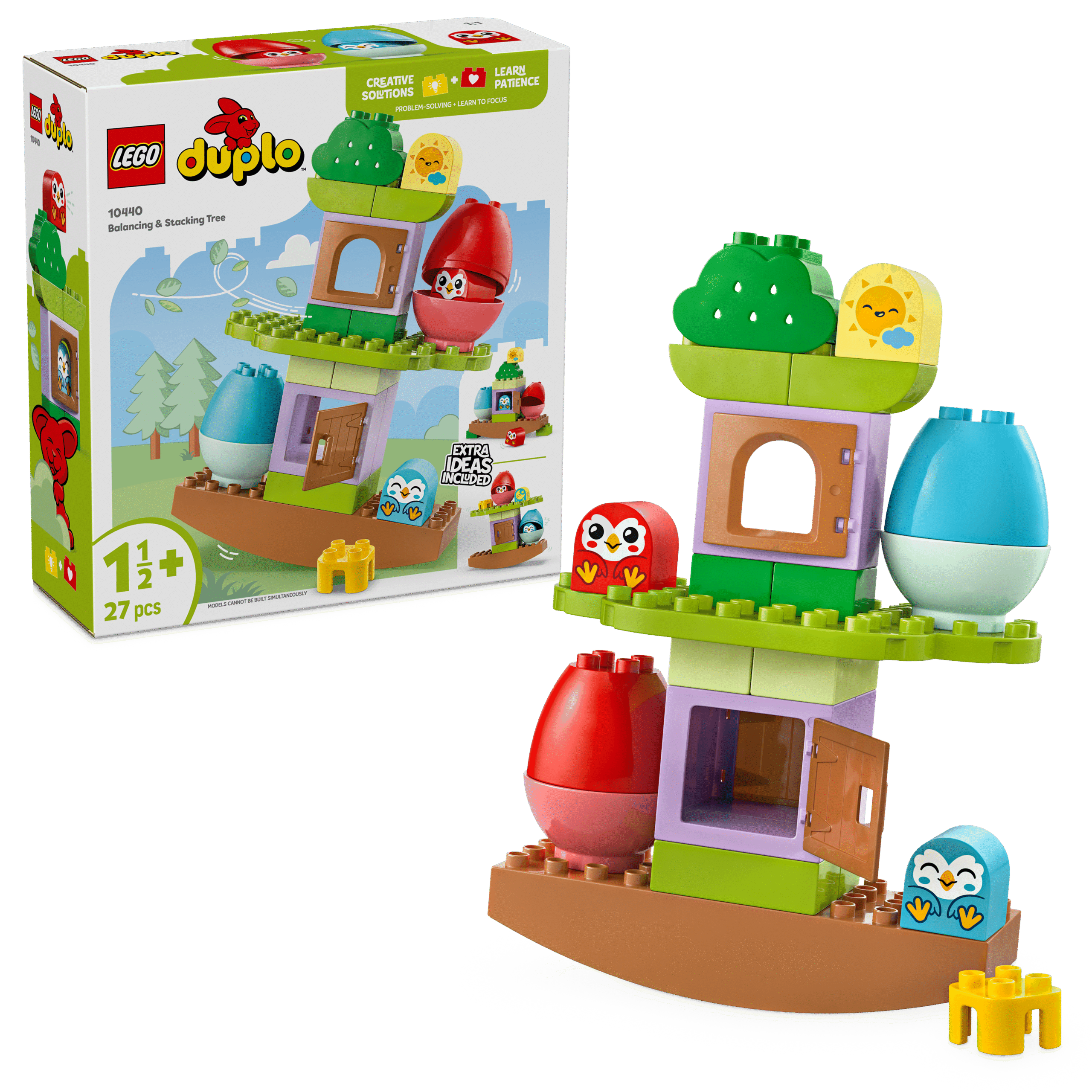 LEGO DUPLO Tasakaalustamise ja virnastamise puu Eelkooliealistele lastele mõeldud fookusmänguasjaga on kaasas puumaja