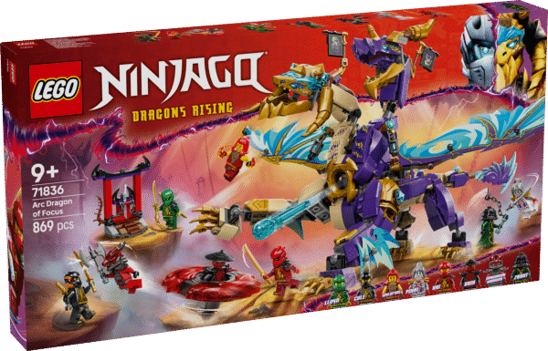 Lapsed etendavad „NINJAGO Dragons Rising“ telesaate 3. hooaja stseene LEGO NINJAGO Fookuse draakon Arci mängukomplekti ja 8 minifiguuriga.