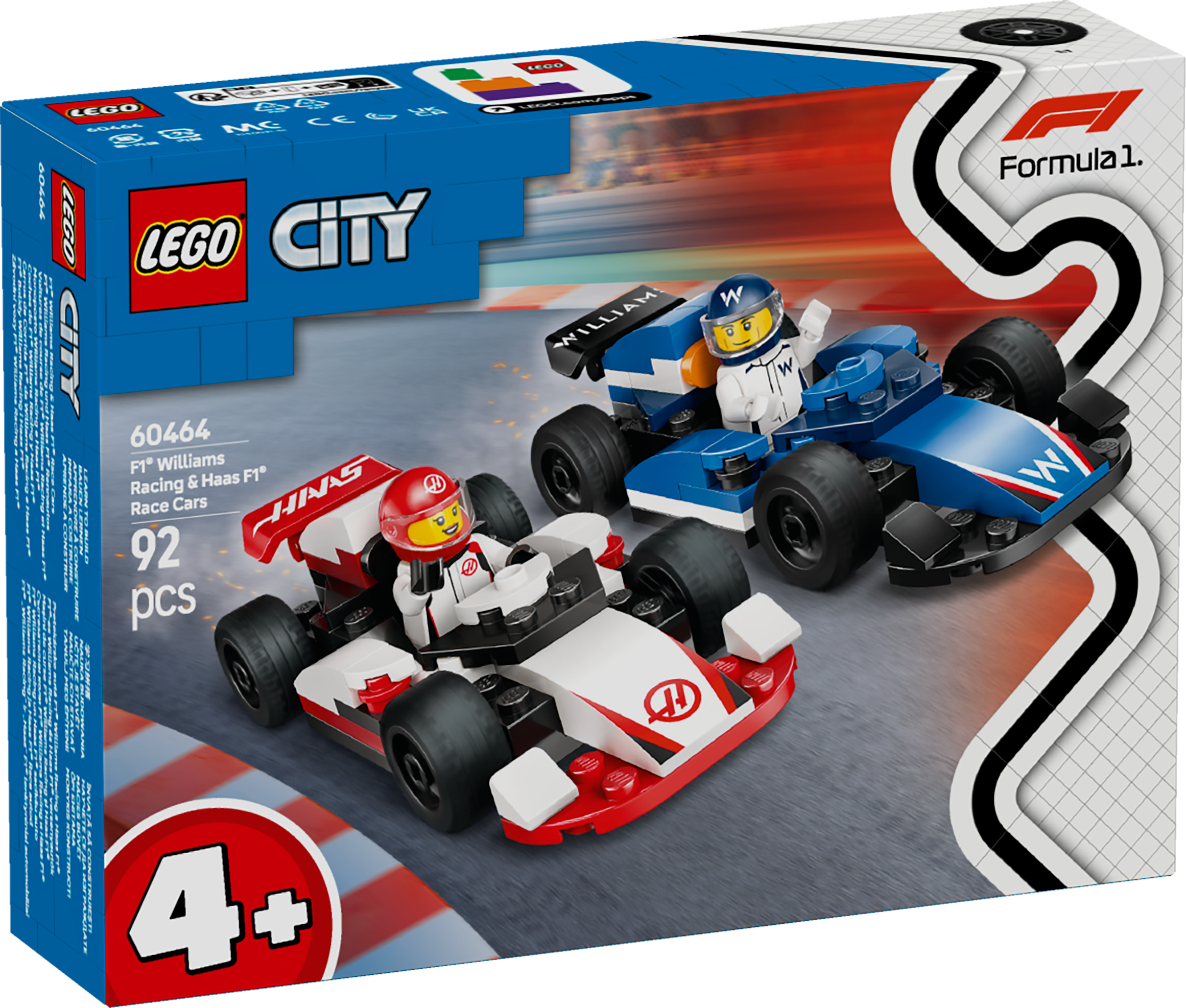 LEGO City F1 Williams ja Haas F1 võidusõiduautod Lapsed saavad etendada eepilisi võidusõite selle LEGO City F1 Williams Racing ja Haas F1 võidusõiduautode mängukomplektiga.