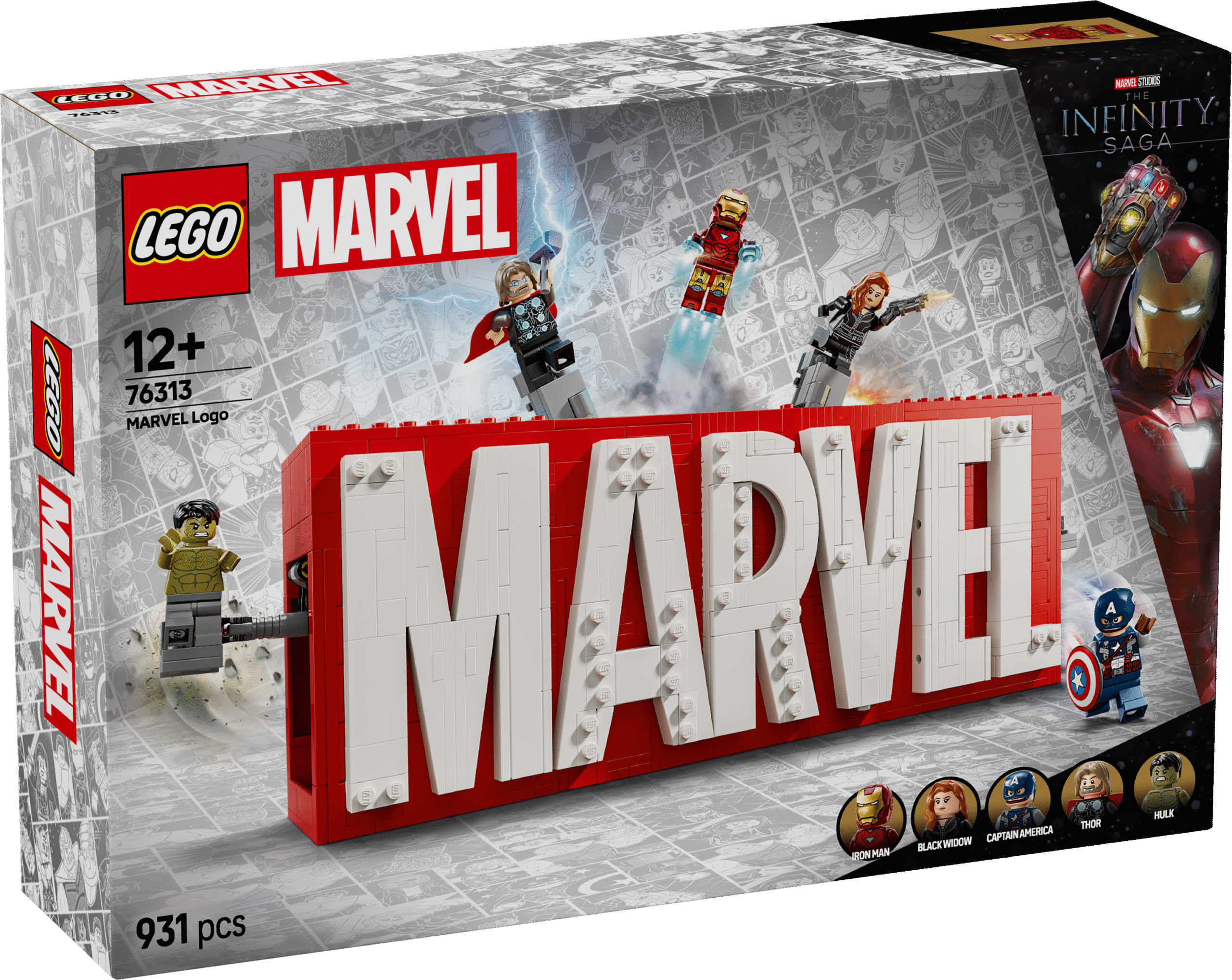 LEGO Super Heroes Marvel logo ja minifiguurid LEGO Marvel: MARVELi logo ja minifiguuride kokkupandav superkangelase komplekt on kogutav Marveli-teemaline kingitus