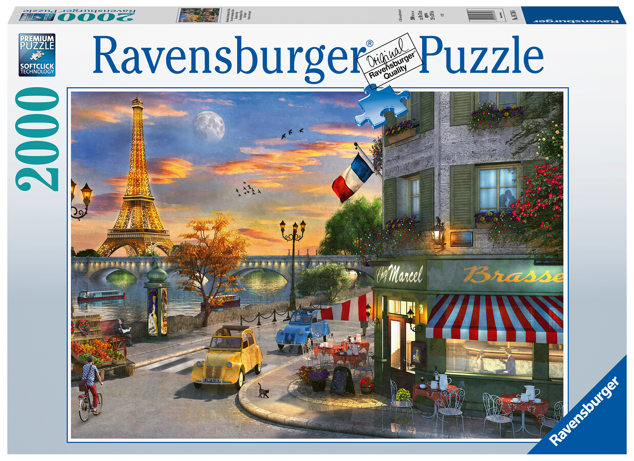 Ravensburger pusle 2000 tk Pariisi päikeseloojang Ravensburgeri esmaklassilise kvaliteediga pusled. Iga pusletükk on erinev