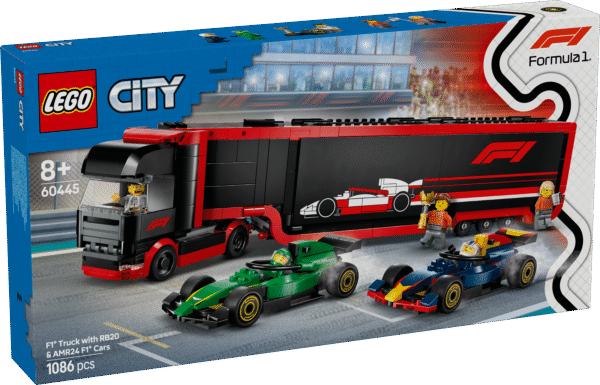 Selles kvaliteetses LEGO City F1 mängusõidukite komplektis on võidusõiduauto transpordiauto