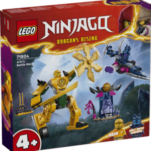 LEGO® NINJAGO® Arini lahinguroboti fantaasiamänguasi võimaldab 4-aastastel ja vanematel lastel roboti mängufiguuri ja 2 minifiguuriga ehitada ja lugusid mängida.