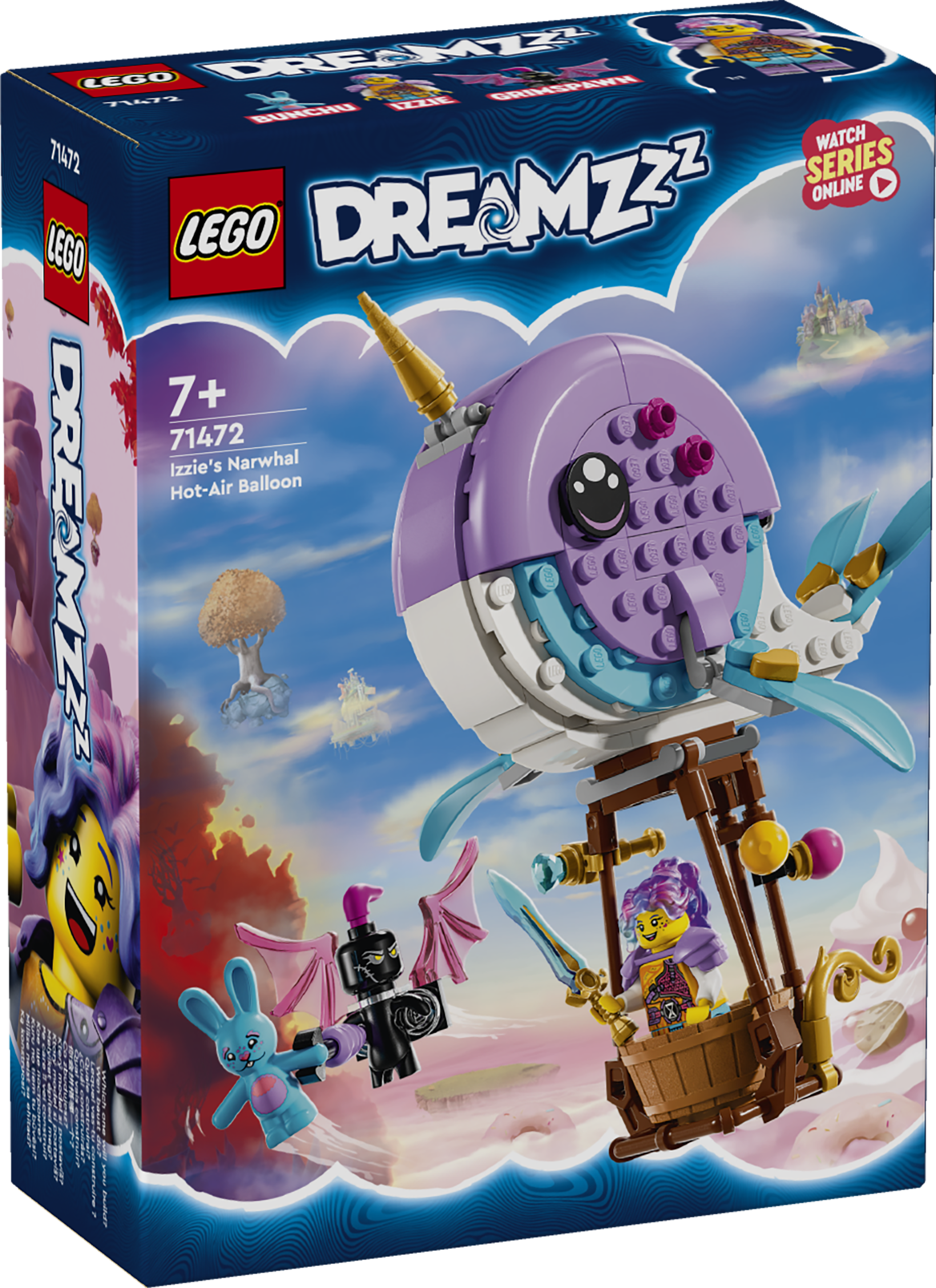 LEGO DREAMZzz Izzie Narvalikuumaõhupall Selles põnevas lastele mõeldud LEGO® DREAMZzz™ ehituskomplektis saavad lapsed olla loovad ja aitavad Izzie figuuril päästa oma loomamänguasi Bunchu Põrgusigitise käest.