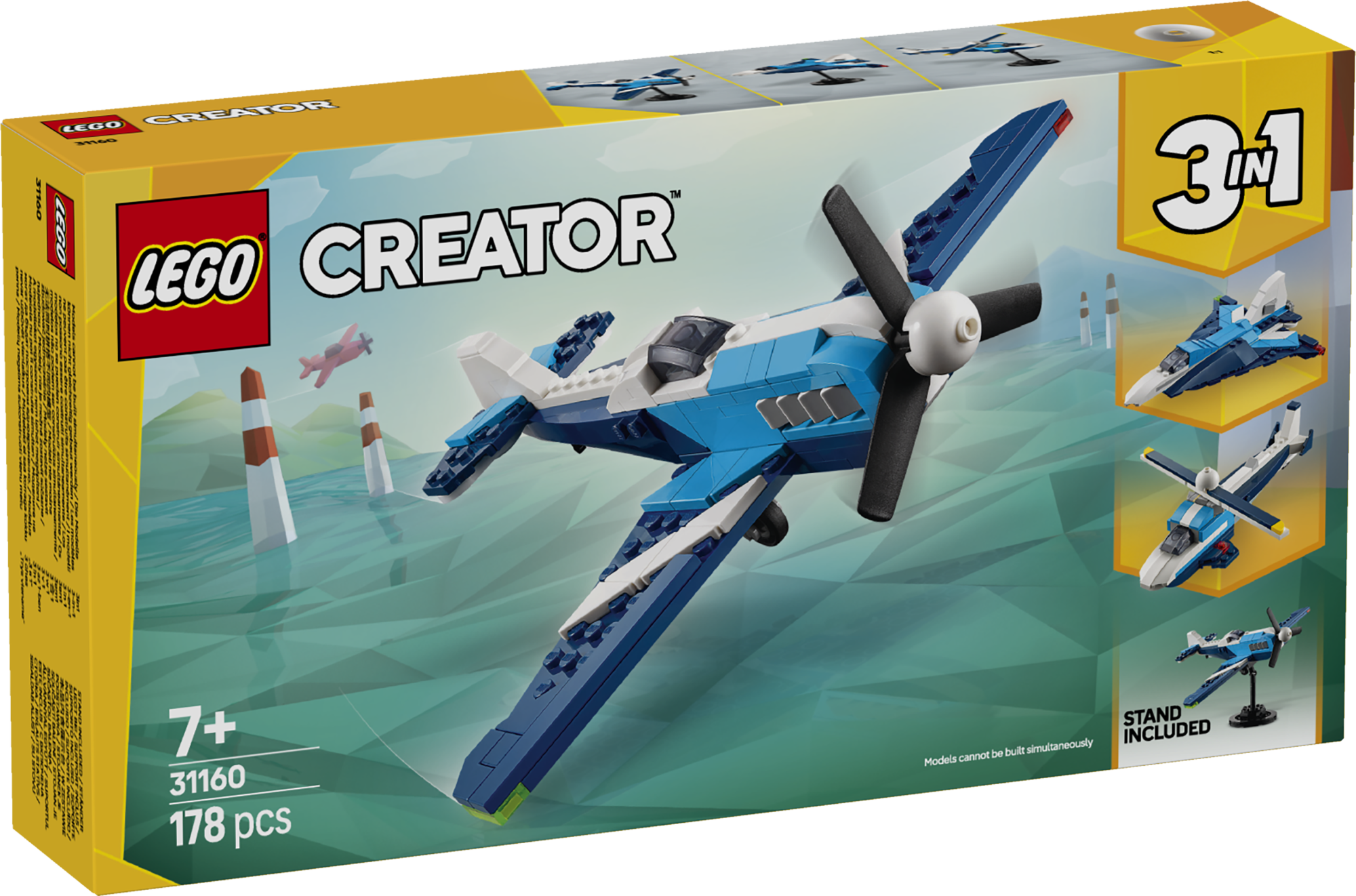 LEGO Creator Lennukid: võidusõidulennuk Lapsed saavad LEGO Creator Lennukid: võidusõidulennuki komplektiga taevasse tõusta ja seejärel selle reaktiivlennukiks või helikopteriks ümber ehitada.