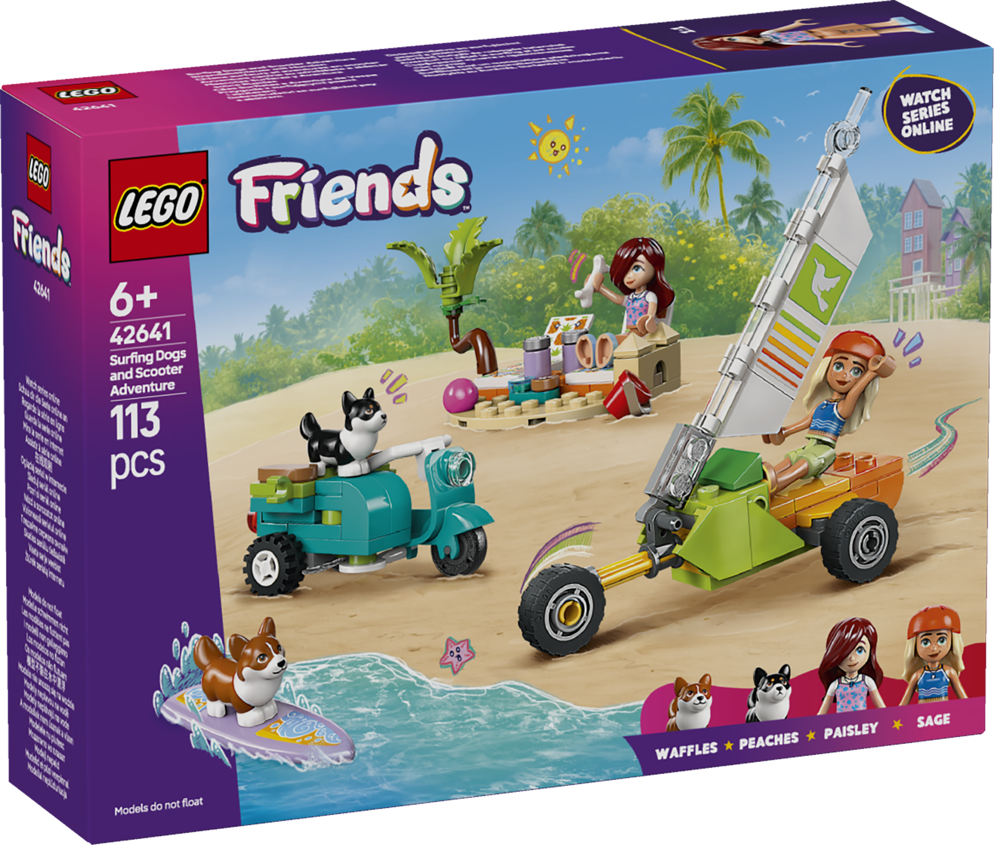 LEGO Friends Surfikoerad ja motorolleriseiklus Selles loovmängus Surfikoerad ja motorolleriseiklus on 2 mininukku