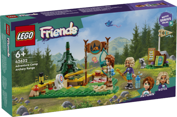 LEGO Friends Seikluslaagri vibulaskmisrada ehitusmänguasjaga lastele on kaasas kaks mininukku