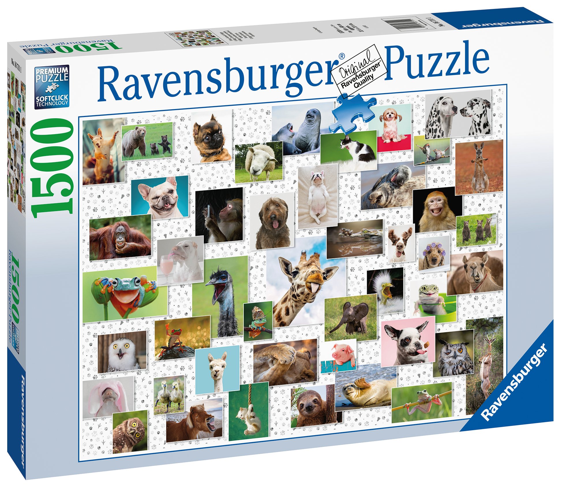 Ravensburger pusle 1500 tk Naljakad loomad Ravensburgeri esmaklassilise kvaliteediga pusled. Iga pusletükk on erinev