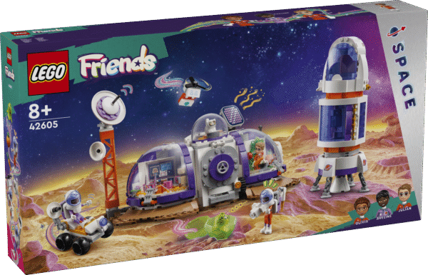 Lastele mõeldud LEGO® Friends Marsi kosmosebaasi ja raketi ehitusmänguasjaga on kaasas kokkupandav rakett