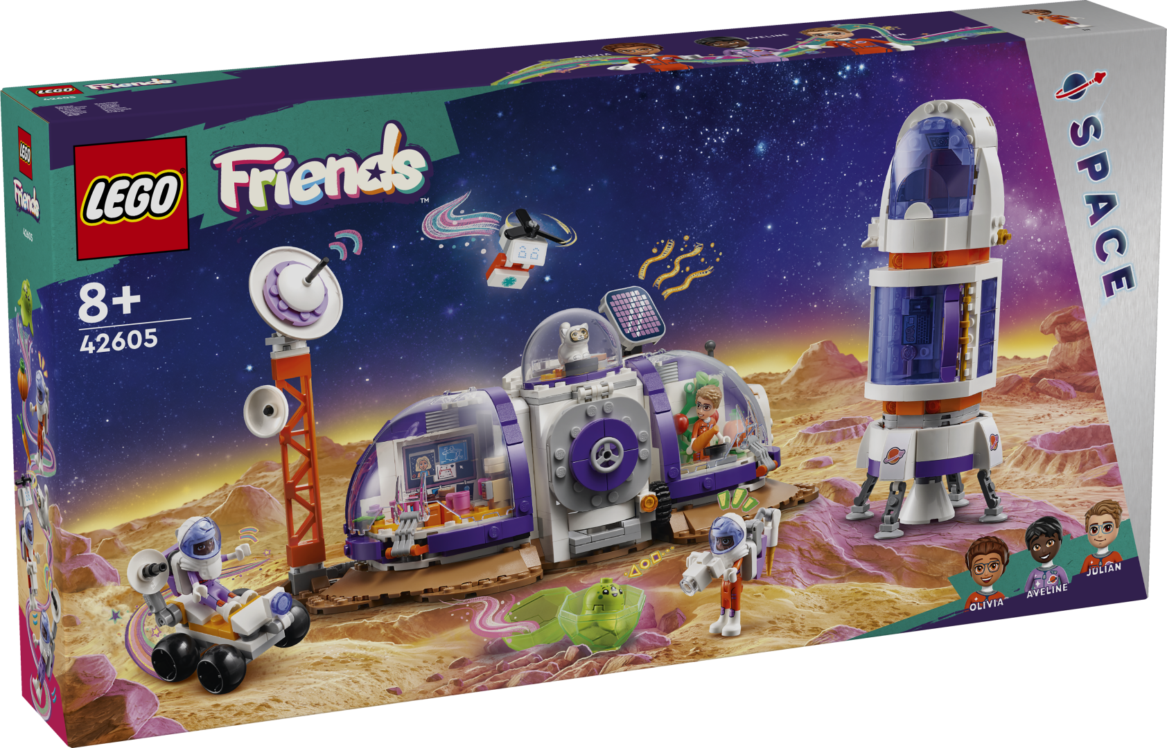 LEGO Friends Marsi kosmosebaas ja rakett Lastele mõeldud LEGO® Friends Marsi kosmosebaasi ja raketi ehitusmänguasjaga on kaasas kokkupandav rakett