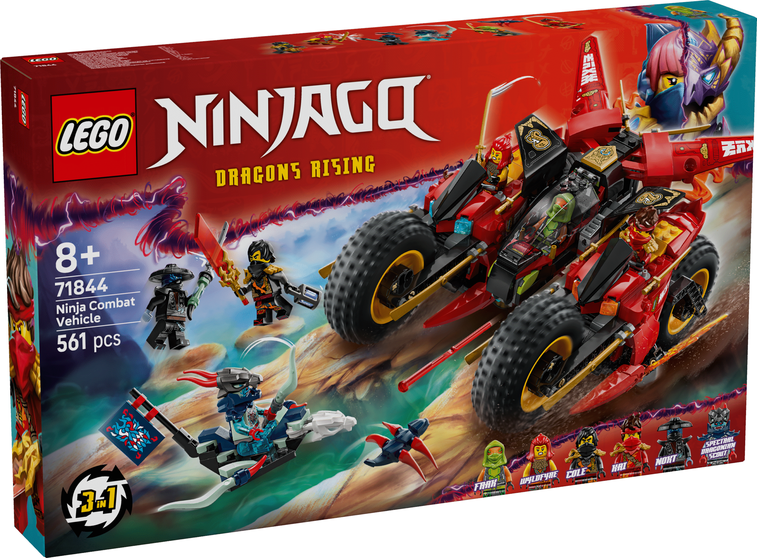 LEGO Ninjago Ninja lahingusõiduk Lapsed saavad nautida mängimist selle põneva LEGO® NINJAGO® kolm-ühes Ninja lahinguautoga