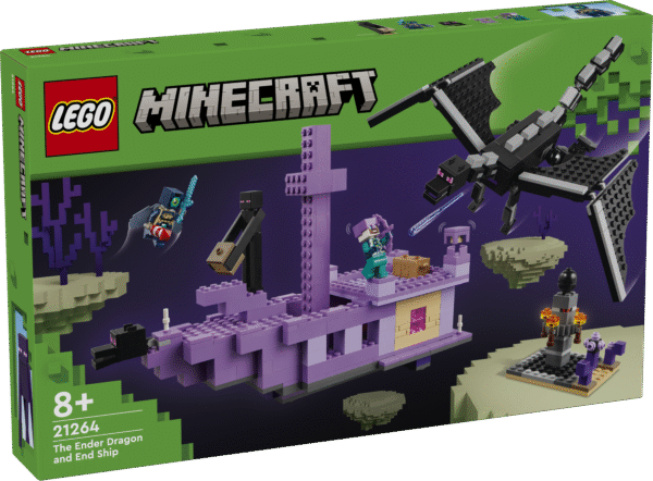 Vii lapsed ehituskomplektiga LEGO® Minecraft® Lõpudraakon ja lõpulaev põnevale seiklusele lõpubioomi.