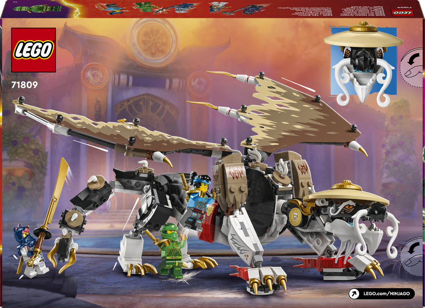 image_raw mis sisaldab suurt kokkupandavat LEGO draakonit ja viite NINJAGO tegelaskuju minifiguuri.