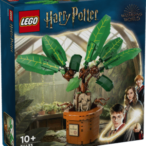 Loo mänguline väljapanek Sigatüüka lossi herboloogiaklassi kuuluva maagilise nõiajuure taime LEGO Harry Potter mängufiguuriga.