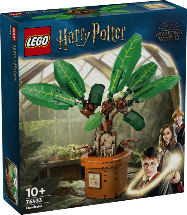Loo mänguline väljapanek Sigatüüka lossi herboloogiaklassi kuuluva maagilise nõiajuure taime LEGO Harry Potter mängufiguuriga.