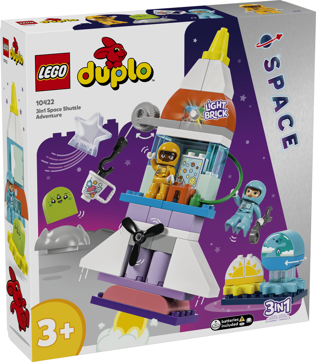 LEGO DUPLO Kolm-ühes kosmosesüstiku seiklus Erguta väikelaste peenmotoorikat ja loovust selle LEGO® DUPLO® kolm-ühes mänguasjaga