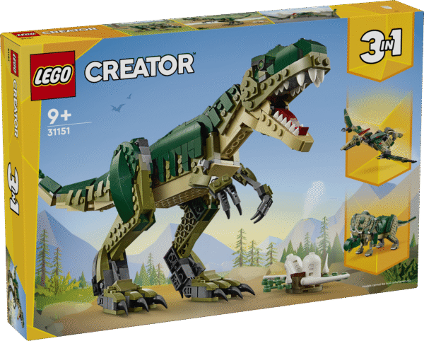 Lapsed saavad selle LEGO Creatori kolm ühes Tyrannosaurus rex mänguasjaga nautida põnevaid dinosauruseseiklusi ja seejärel ehitada selle ümber triceratopsiks või pterodactyliks.