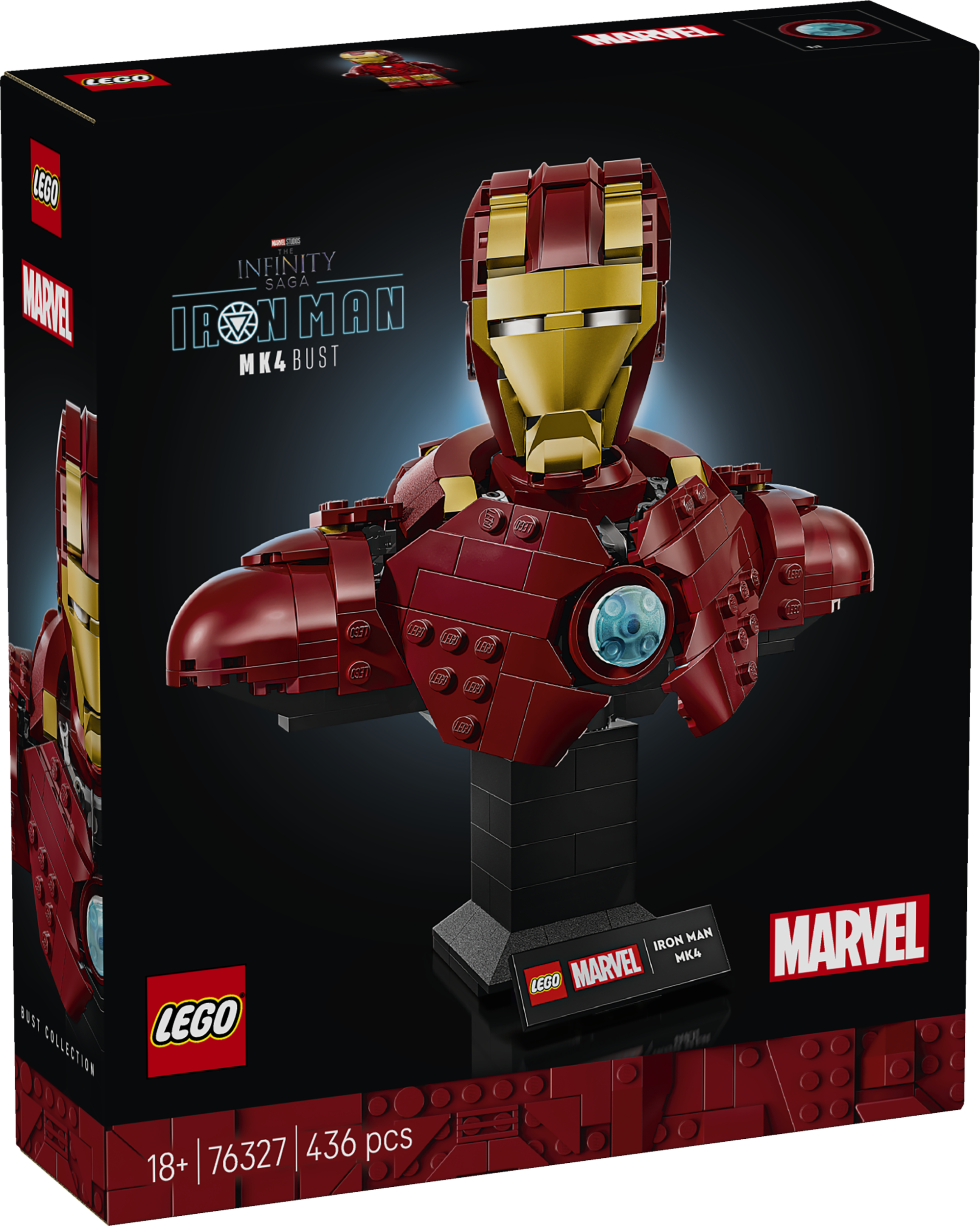 LEGO Marvel Iron Man MK4 büst See kogutav LEGO® ǀ Marvel Iron Man MK4 büst on detailne kokkupandav ehitus- ja esitluskomplekt superkangelaste täiskasvanud fännidele.