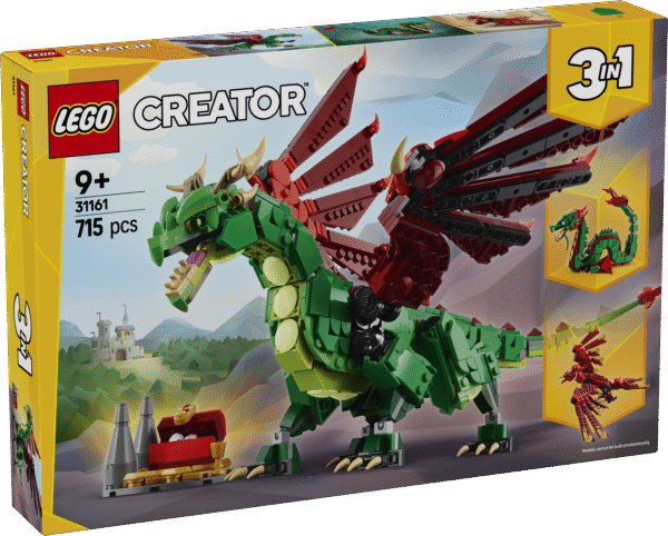 Lapsed saavad nautida ägedaid fantaasiamänge selle LEGO Creator 3in1 keskaegse draakoni mänguasjaga